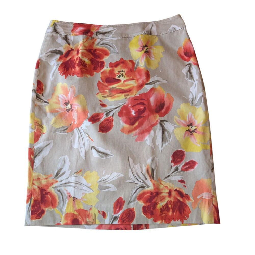Leslie Stuart Women's floral multicolor pencil skirt size 6 Cotton Blend EUC